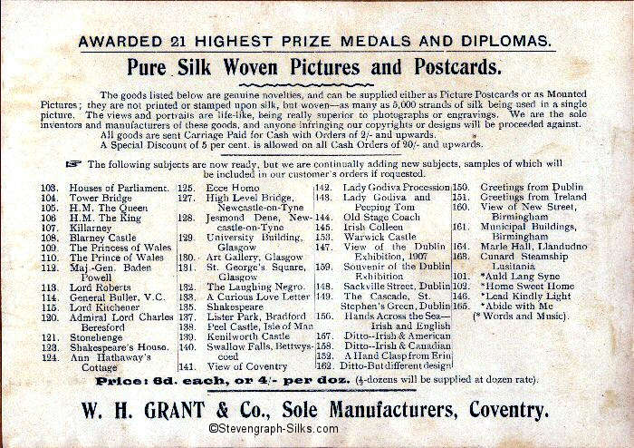 Grant back label giving their reference number applicable to several of the titles.