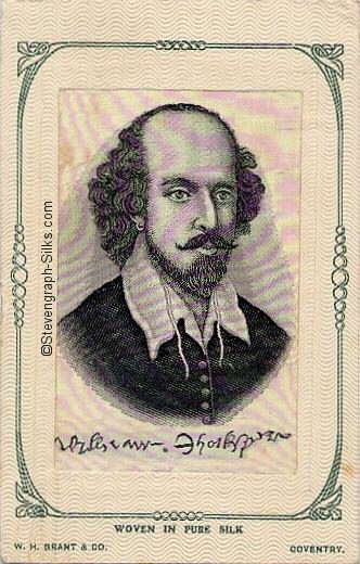 Black and white portrait of William Shakespeare, with his signature