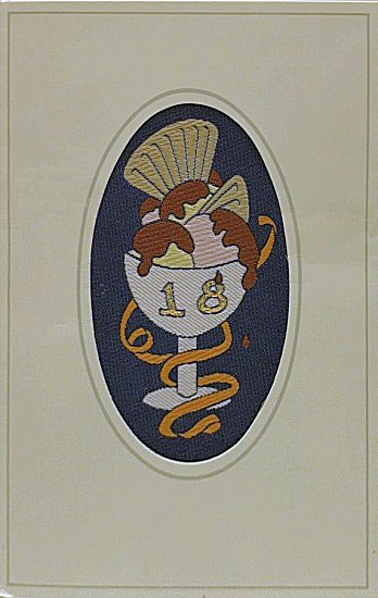 J & J Cash's greetings card with image of ice cream in a glass, with number 18 woven on the front