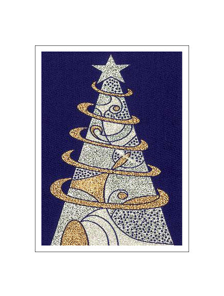 J & J Cash woven Christmas card, with no words, with image of a contemorary Christmas tree, and titled: TREE CONTEMPORARY