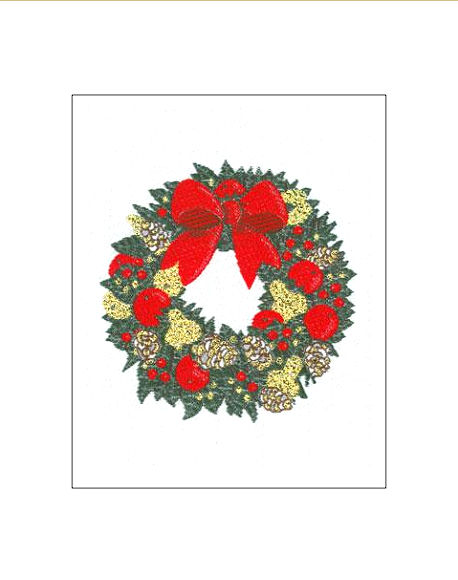 J & J Cash woven Christmas card, with no words, with image of a Christmas wreath, and titled: WREATH