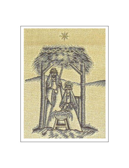 J & J Cash woven Christmas card, with no words, with image of the Nativity Scene, and titled: MARY AND JOSEPH