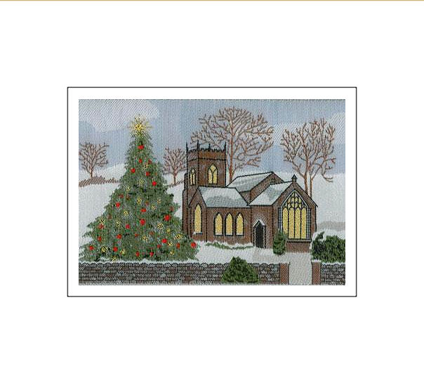 J & J Cash woven Christmas card, with no words, but titled: CHURCH