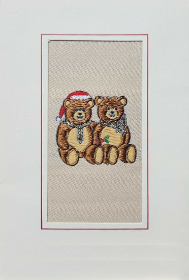 J & J Cash woven card, with no title words, but image of two Teddy Bears