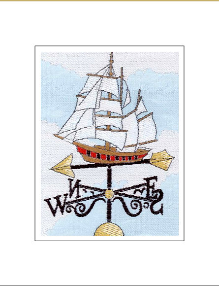 J & J Cash woven Nostalgic card, with no words, but image of a sailing ship weather vane, titled: UMBRELLAS