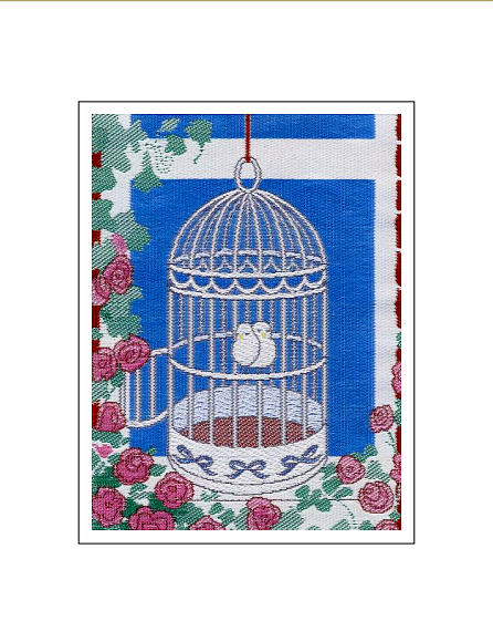 J & J Cash woven Nostalgic card, with no words, but titled: BIRD CAGE