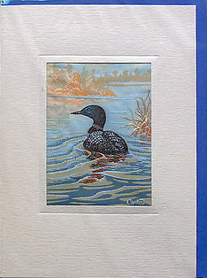 J & J Cash woven card, with no words, but picture of a Loon Water bird