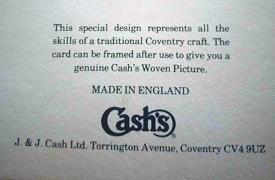 printed words on the reverse of this card, confirming it was made by J & J Cash