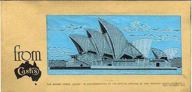 J & J Cash Australia, woven card to commemorate the opening of the Sydney Opera House, Australia