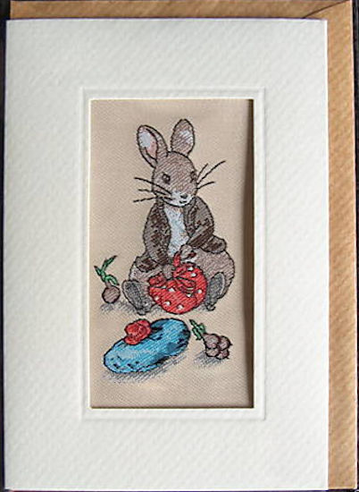 J & J Cash woven card, with no title words, but image of Benjamin Bunny sitting