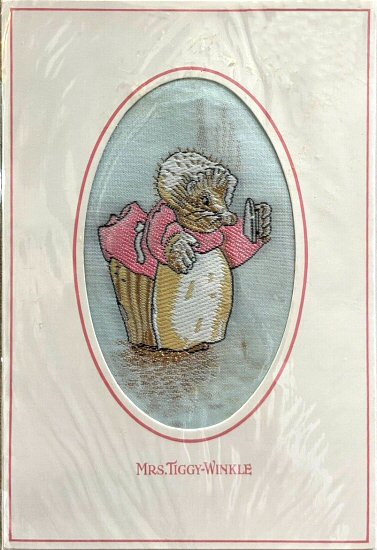 J & J Cash woven card, with title words, Mrs Tiggy-Winkle