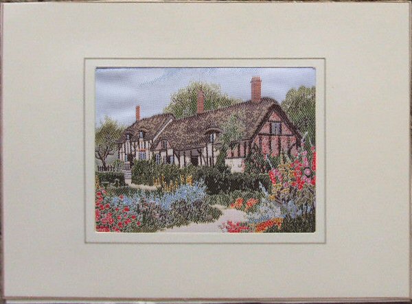 J & J Cash woven card, with no words, but image of Anne Hathaway's Cottage
