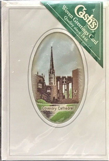 J & J Cash woven card, with title words, Coventry Cathedral
