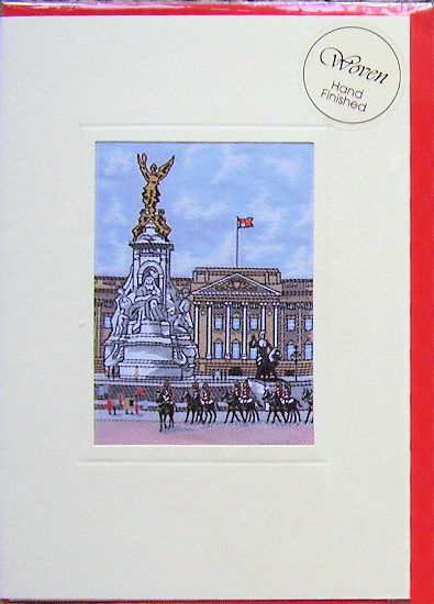 J & J Cash woven card, with no title words, but image of Buckingham Palace