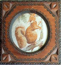 J & J Cash wooden box STYLE 1, with a woven picture of a squirrel climbing a tree