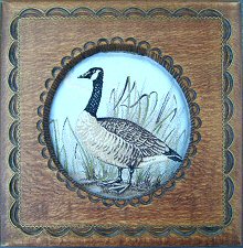 J & J Cash wooden box STYLE 1, with a woven portraits of a canada goose