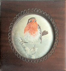 J & J Cash wooden box STYLE 1, with a woven picture of a robin