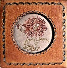 J & J Cash wooden box STYLE 1, with a woven portraits of a pink Chrysanthemum