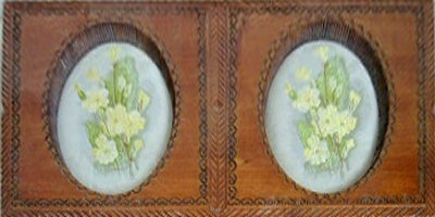 J & J Cash wooden box STYLE 3, with a woven picture of a Primrose flower