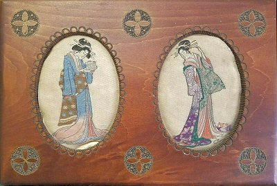 J & J Cash wooden box STYLE 3, with two woven pictures from the Japanese series