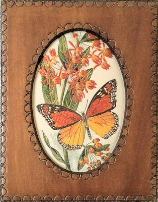 J & J Cash wooden box STYLE 4, with a woven picture of a Monarch butterfly and Butterfly Weed