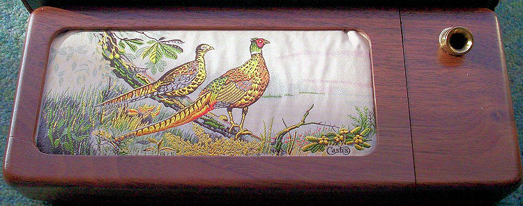 J & J Cash wooden desk tidy with woven picture of Pheasants