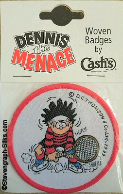 J & J Cash woven saw-on badge featuring Dennis The Menace
