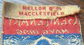 woven credit of Mellor Bros, Macclesfield, on reverse top turnover on this silk bookmark