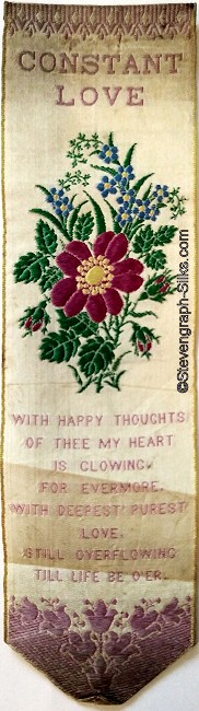 Bookmark with title words, image of flowers, more words of verse and ending with eight flowers