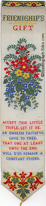 Bookmark with title words, image of flowers, and words of verse