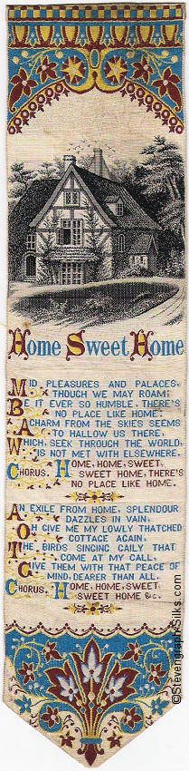 Bookmark with image of country cottage, title words, and words of two verses