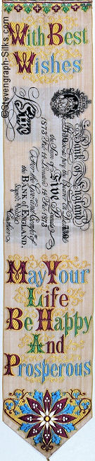 Bookmark with title words, image of old fashioned 5 note, and words of short verses