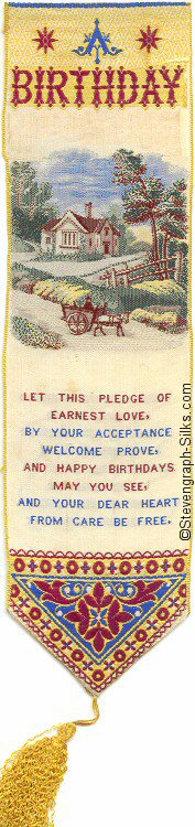 Bookmark with title words, image of rural scene with horse and cart, and words of verses