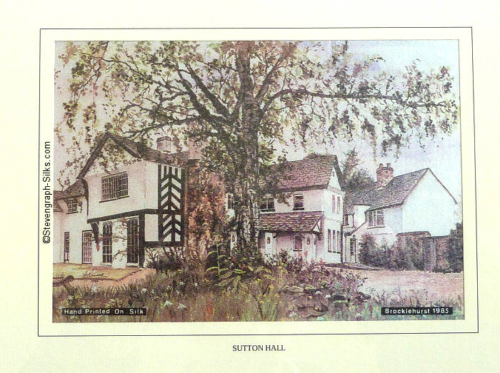 printed view of Sutton Hall, with large tree in front