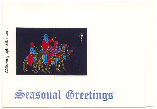 Christmas card with Seasonal Greetings and woven image of three wise men and star