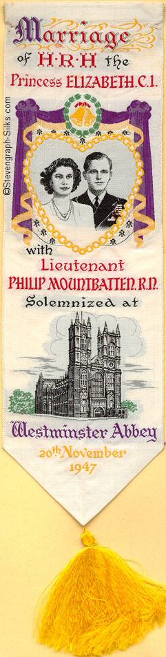 Bookmark with portrait of Princess Elizabeth and Lieutenant Philip Mountbatten