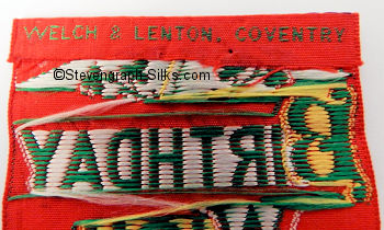 WELCH & LENTON makers name woven on the reverse top turn-over of this bookmark