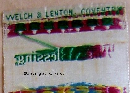 Welch & Lenton logo on the reverse top turn-over of this bookmark