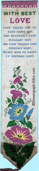 Bookmark with title words,  words of short verse and image of flowers