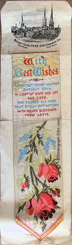 Bookmark with title words, words of a verse and image of roses