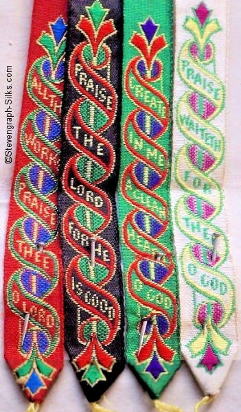 Narrow religious bookmark with title words, joined with other narrow religious bookmarks