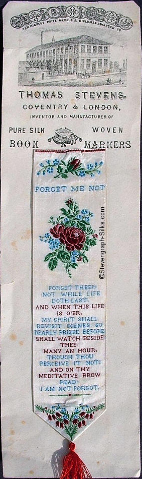 Bookmark with words and bunch of red and blue flowers