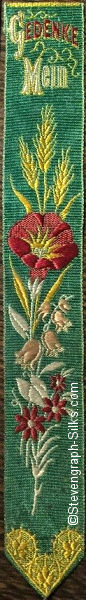 green bookmark with german words as title and image of flowers