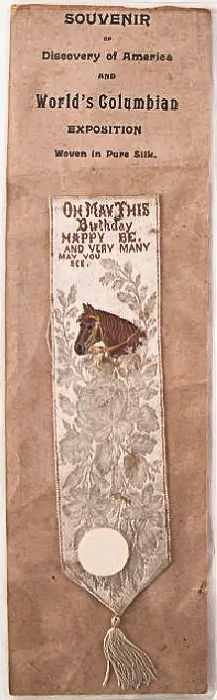 Bookmark with title words and image of horse