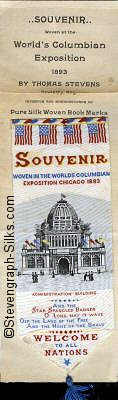 Worlds Columbian Exposition, Chicago 1893 bookmark still on stiff backing paper with Stevens name