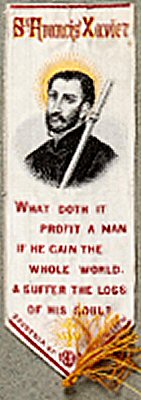 Bookmark with title words, image of the saint, and words of verse