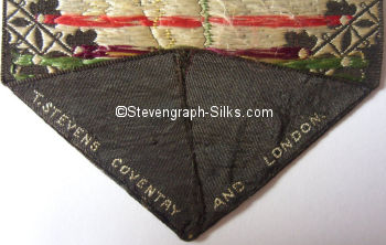Stevens name woven on reverse pointed end of this bookmark