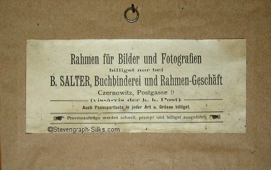 Rear label of this German titled silk picture