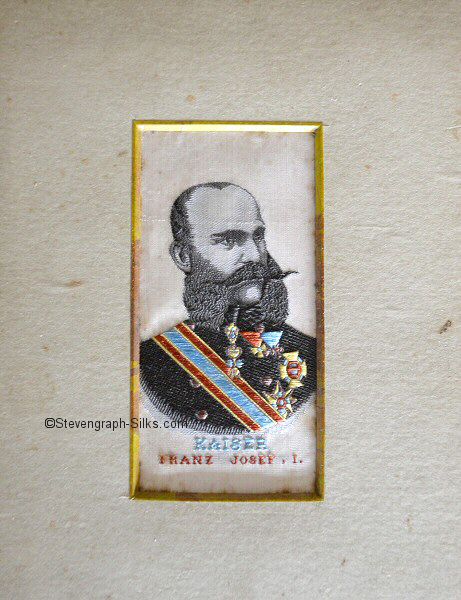 Image of mounted silk portrait of Franz Josef of Austria