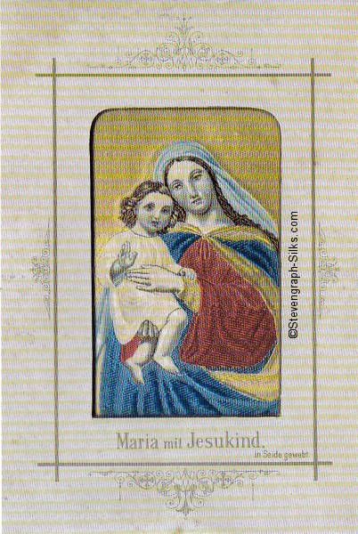 Image of the Madonna hold Child, with German printed title